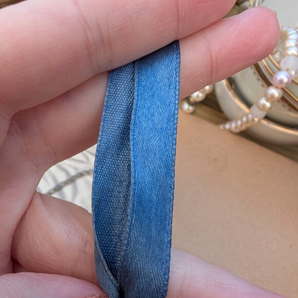 Vintage 1990's Blue Ribbon Choker Necklace with Star Pendant - Picture 9 of 12